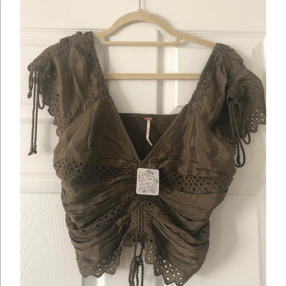 Free people cropped shirt olive green